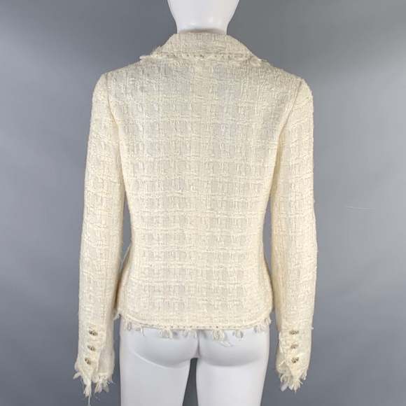 CHANEL Cream Cotton Camelia Pin Single breasted Jacket (Indoor)  Blazer - Picture 5 of 8